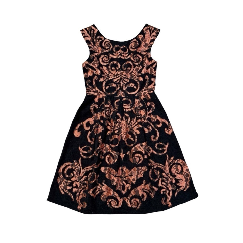 Anthropologie | Yoanna Baraschi Damask Paisley Dress Black Orange, Size 4 - Picture 5 of 8